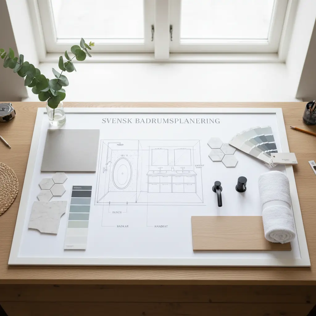 Professionell arkitekt som ritar detaljerade badrumritningar med mått och anteckningar