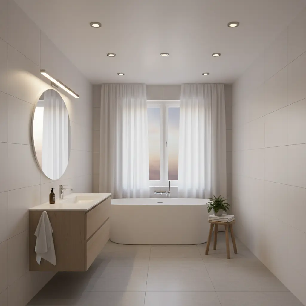 Svenska badrumsdesign planeringsmaterial med färgprover, kakelprover och inspirationsmaterial