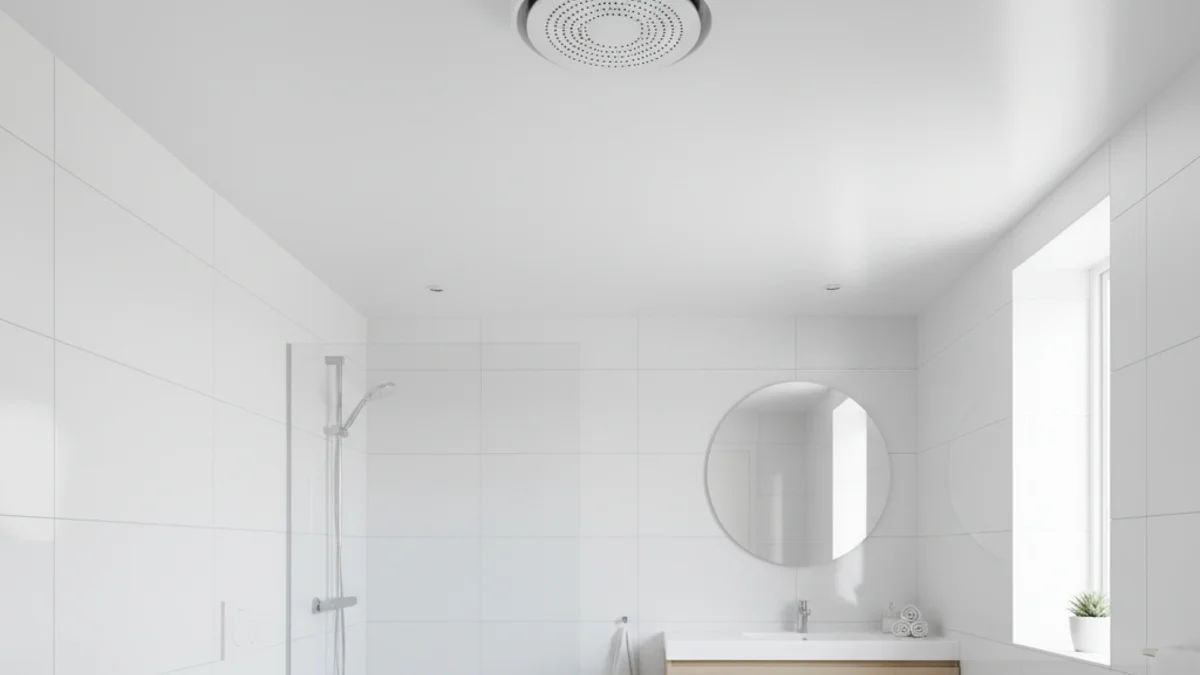 Modern takfläkt monterad i tak - professionell ventilationsinstallation enligt svenska byggregler