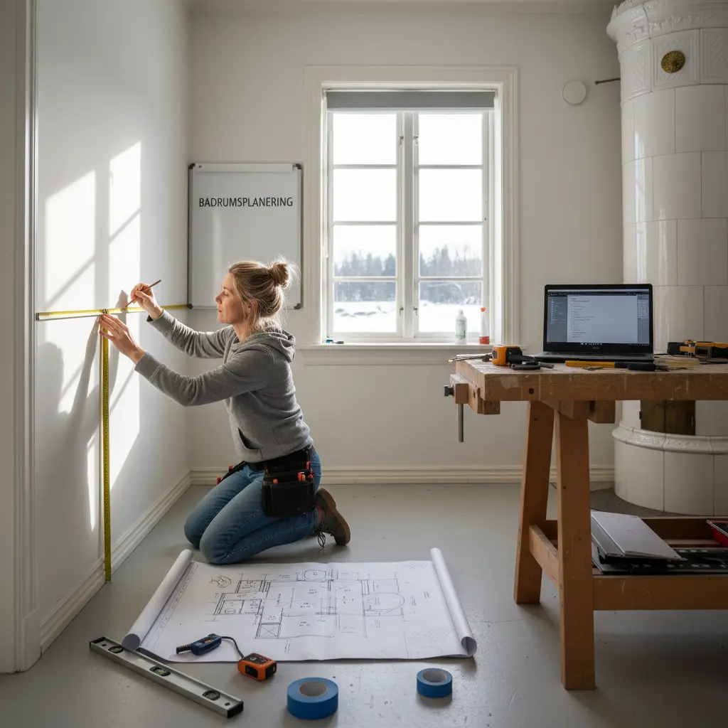 Noggrann mätning och planering av kakelläggning med vattenpass