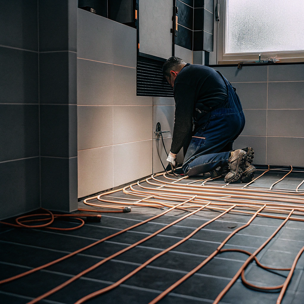 Golvvärme installation i modernt badrum