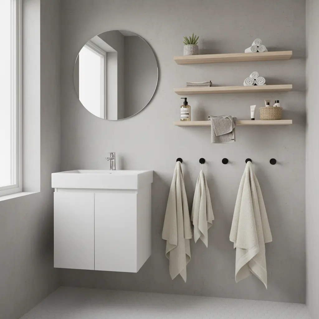 Professionell hantverkare renoverar litet badrum, installation av väggmonterade armaturer