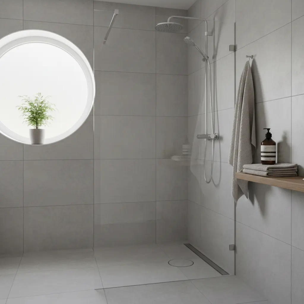 Modern belysning i litet badrum, LED-lister och upplyst spegel för optimal ljuseffekt