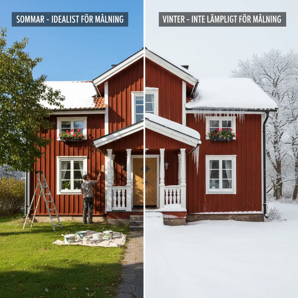 Säsongsjämförelse för fasadmålning - sommar kontra vinter i Sverige