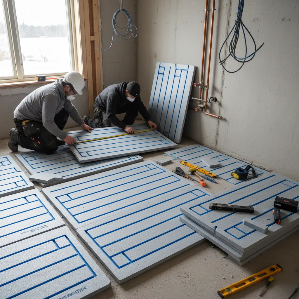 Installation av isolering för golvvärme i badrum