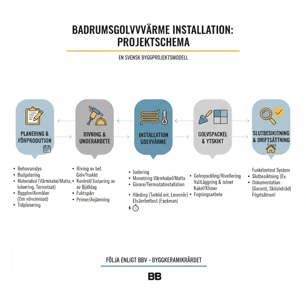 Tidslinje för golvvärmeinstallation från start till färdigt badrum