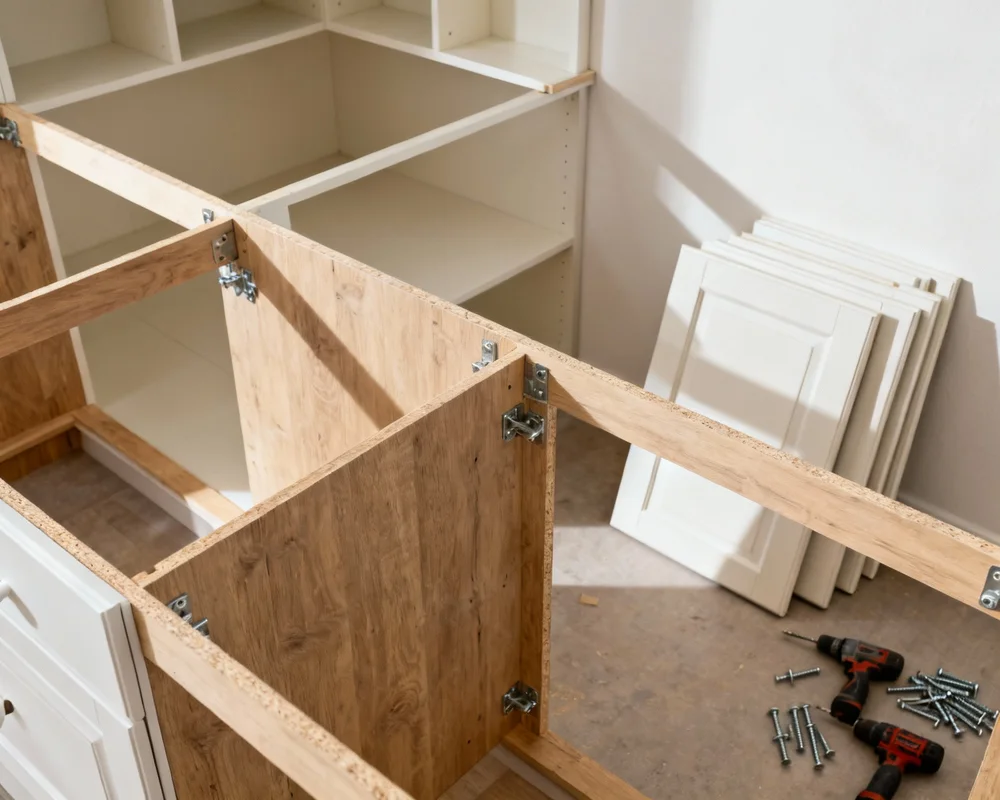 Professionell installation av IKEA köksfront med distanser och vattenpass