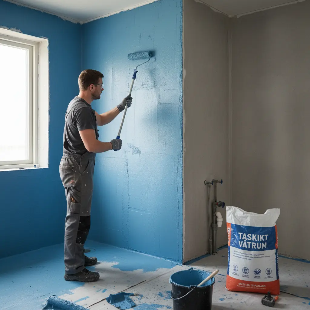 Professionell applicering av flytande tätskikt med roller i badrum