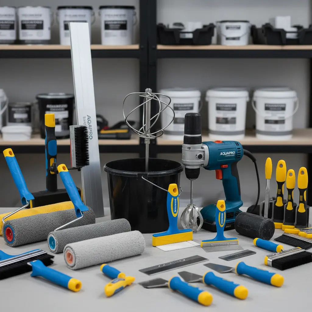 Professionella verktyg för våtrumssäkring inklusive rullar och svetsverktyg