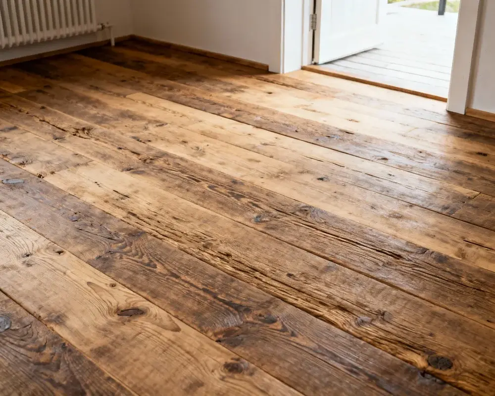 Återvunnet trägolv i svenskt hem