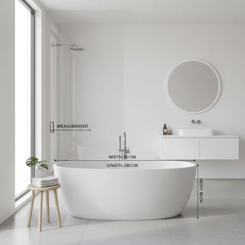 Modernt friställande badkar med måttdiagram