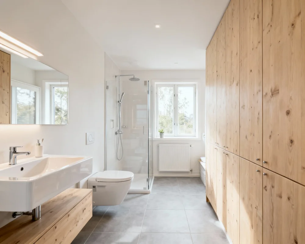 Badrumsplanering med ritning och mätverktyg