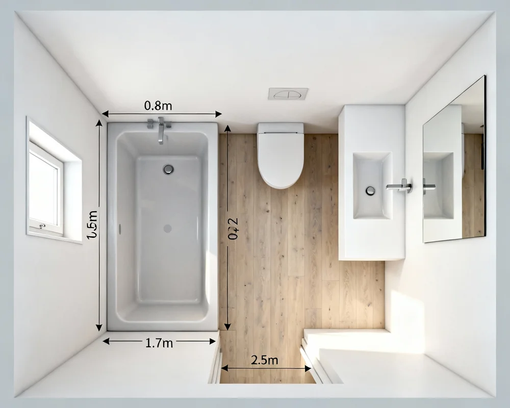 Badrum med olika storlekar och måttangivelser