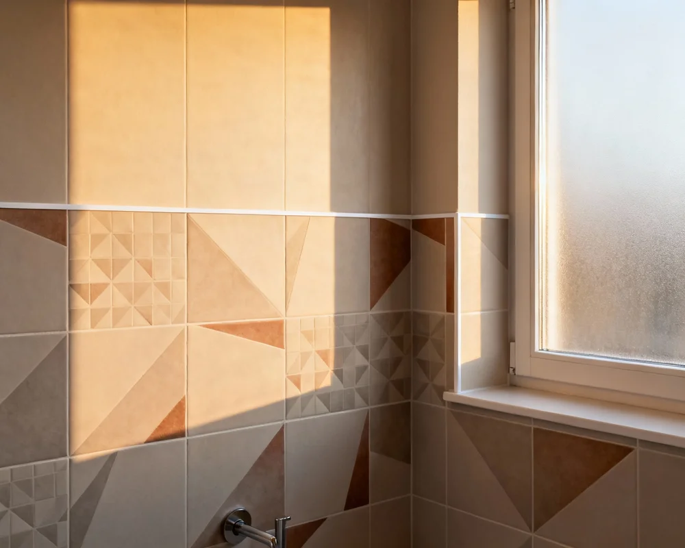 Modernt badrum med trendigt kakel