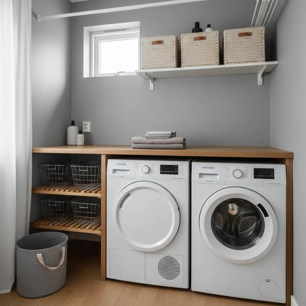 En person som mäter upp för en bänkskiva i ett badrum