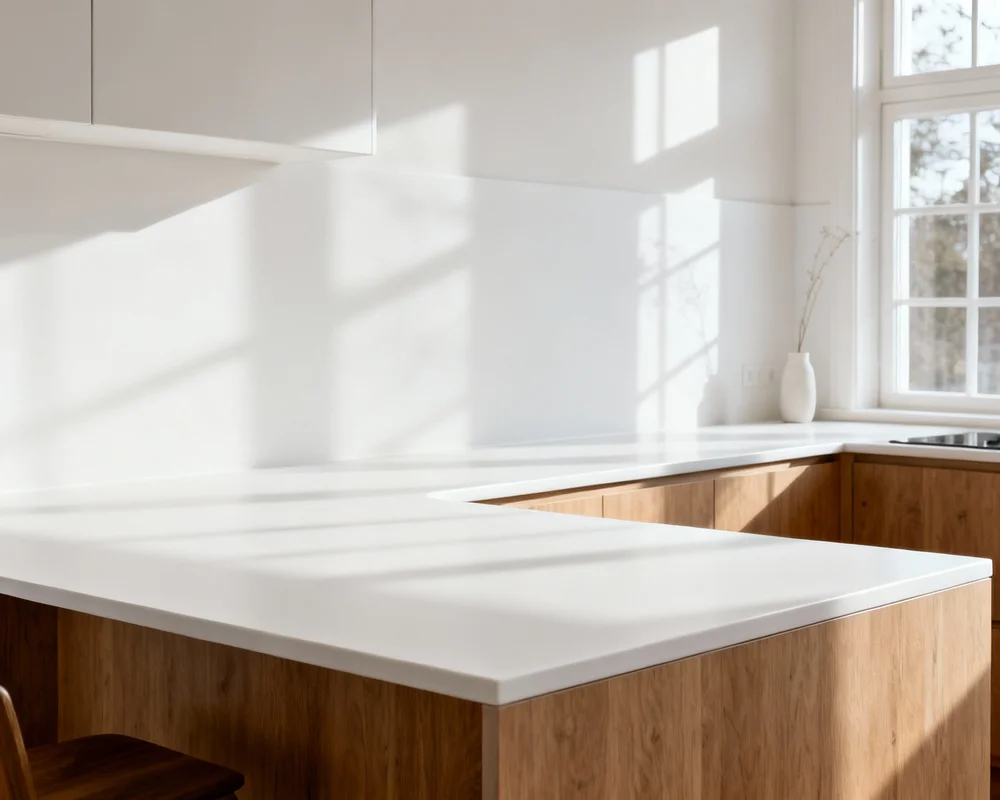 Modern Corian bänkskiva i vitt kök