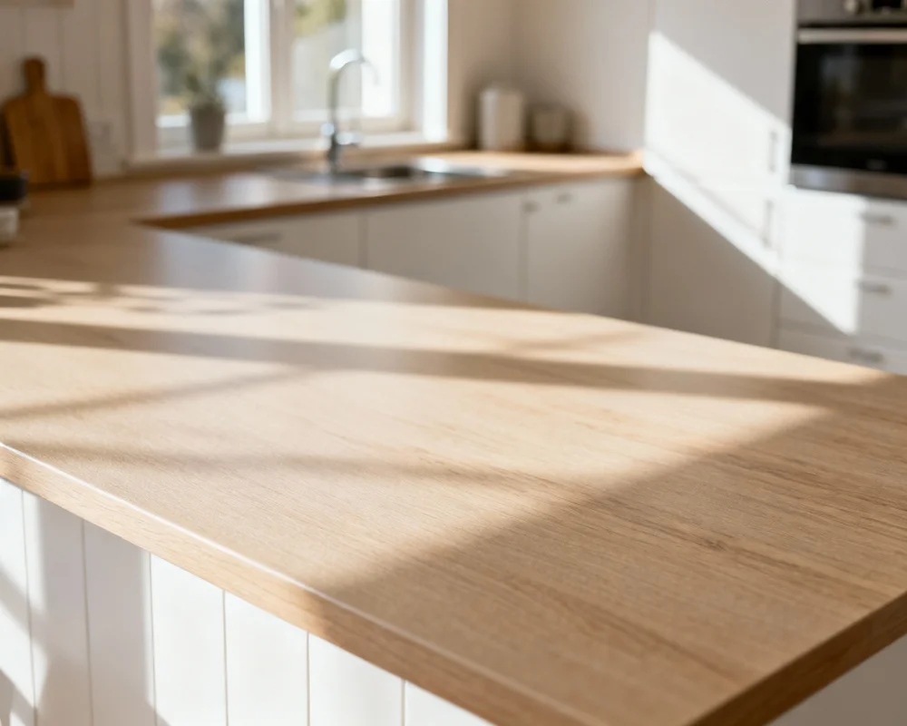 Modern laminatbänkskiva i ljust kök