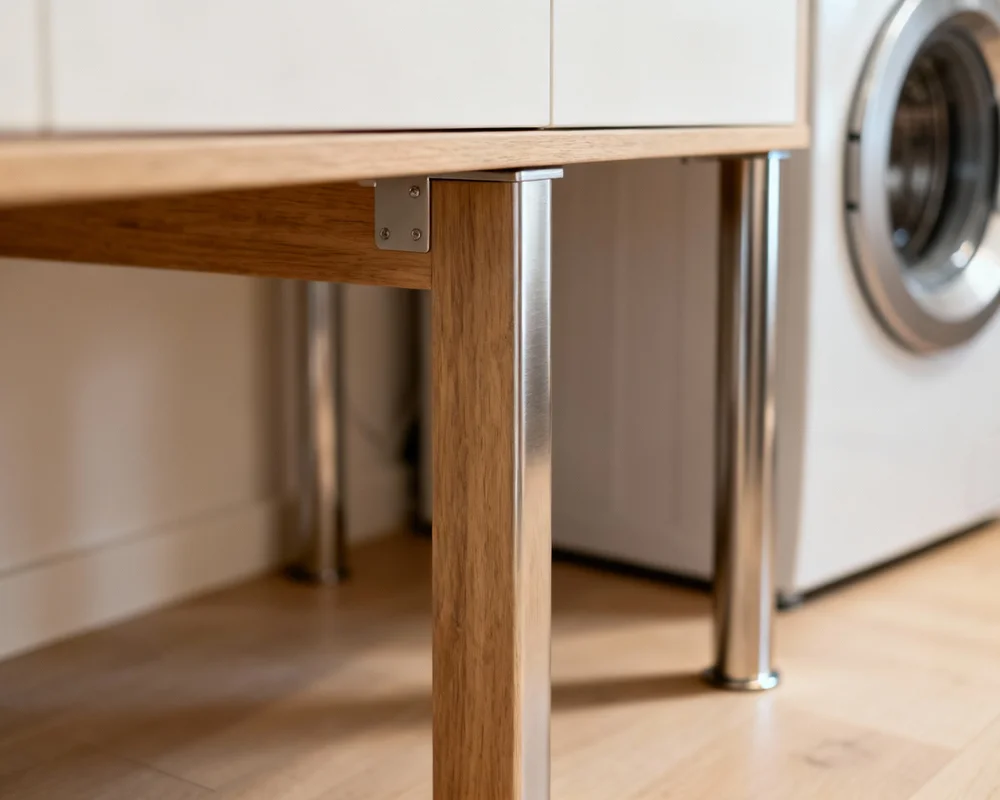 Fristående bordsben som stödjer bänkskiva utan borrning