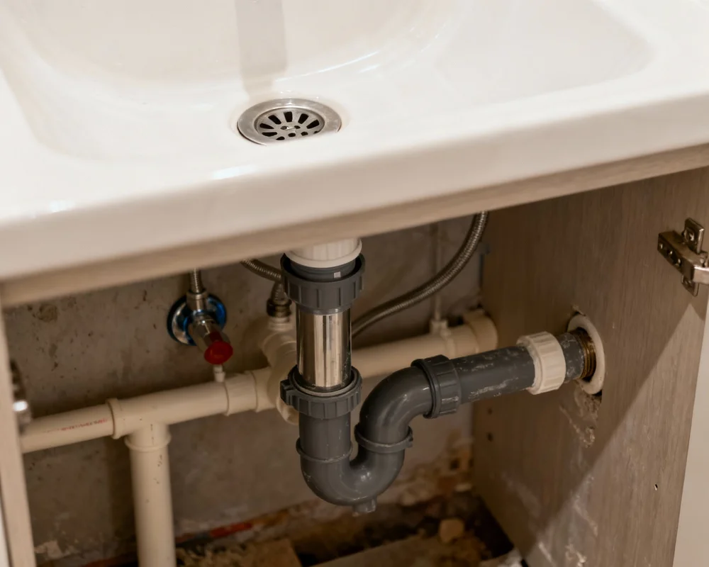 Närbild på bräddavlopp i vitt porslinhandfat