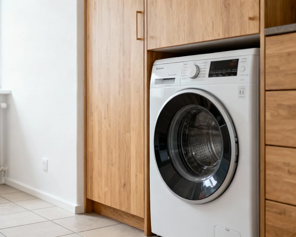 Inbyggd tvättmaskin i modernt skåp