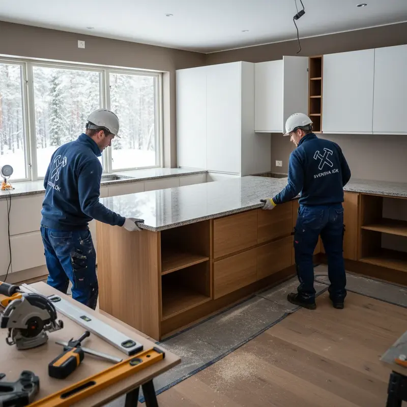 Installation av ny bänkskiva i modernt svenskt kök