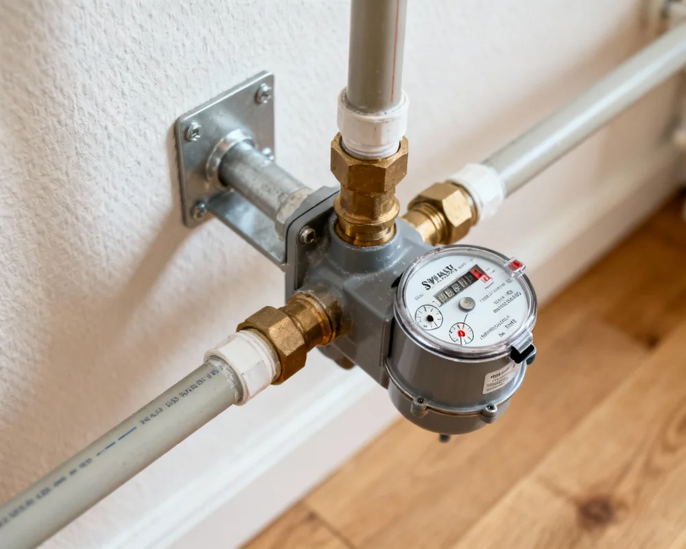 Vattenmätare med anslutning till inkommande ledning