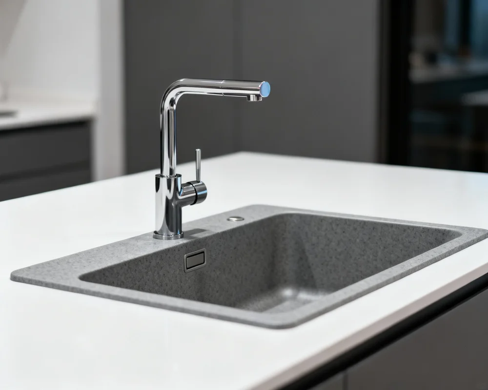 Modern komposit diskbänk i skandinaviskt kök