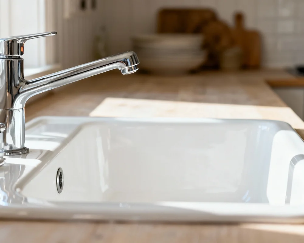 Elegant porslin diskbänk i skandinaviskt kök