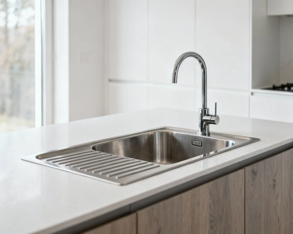 Rostfri diskbänk i professionellt kök