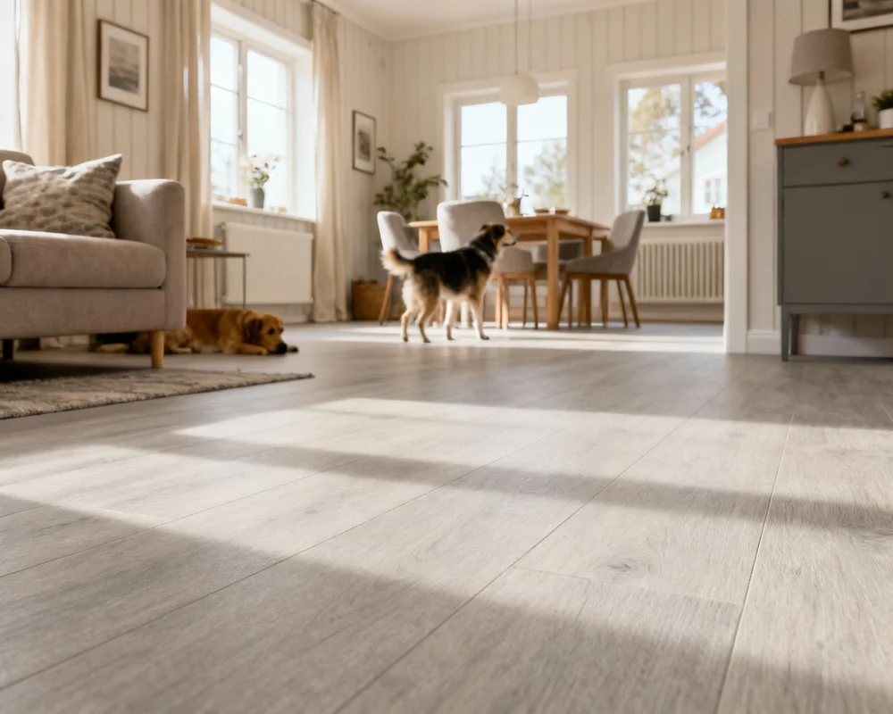 Djurvänligt golv i skandinaviskt hem