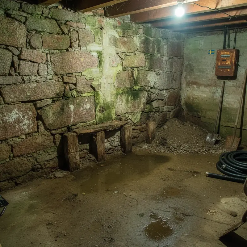 En hög med makadam som ska användas som dräneringsmaterial