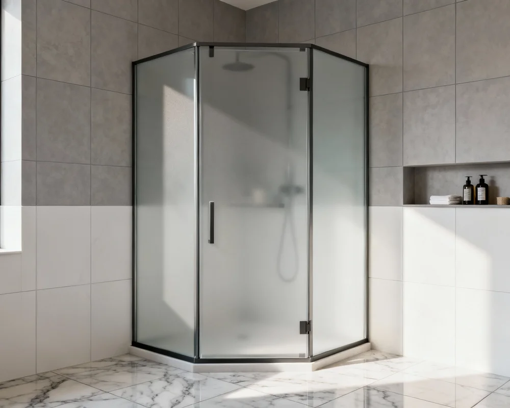 Modern duschhörna i skandinaviskt badrum