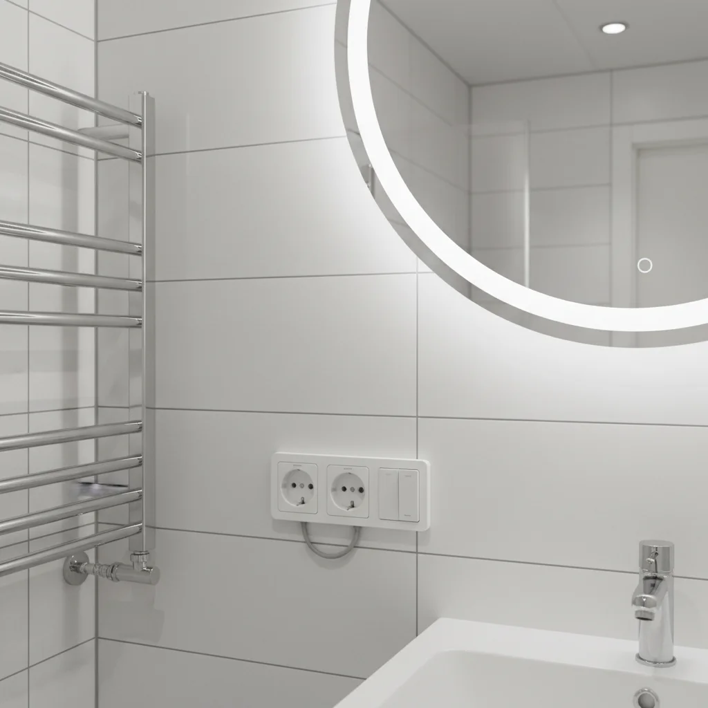 Vattentätt eluttag med skyddskåpa i modernt badrum