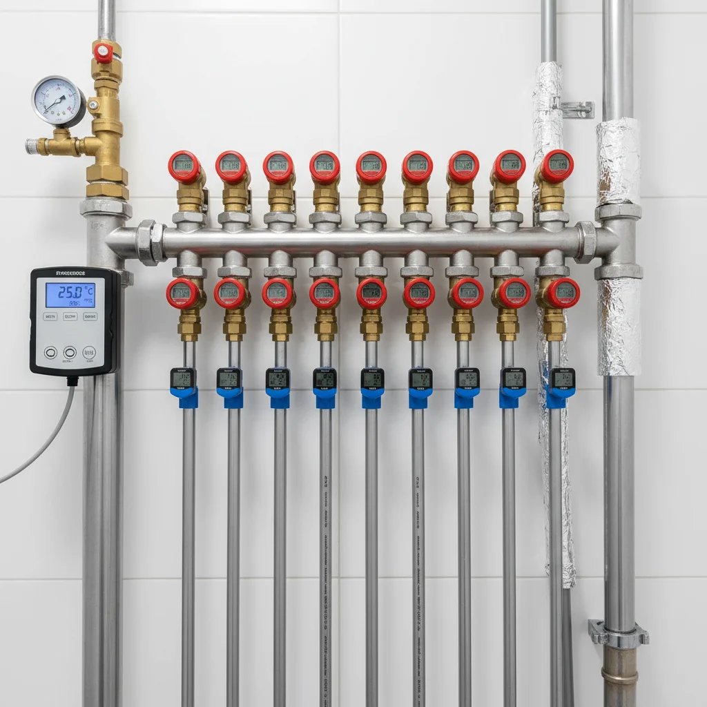 Golvvärmefördelare med shuntventil