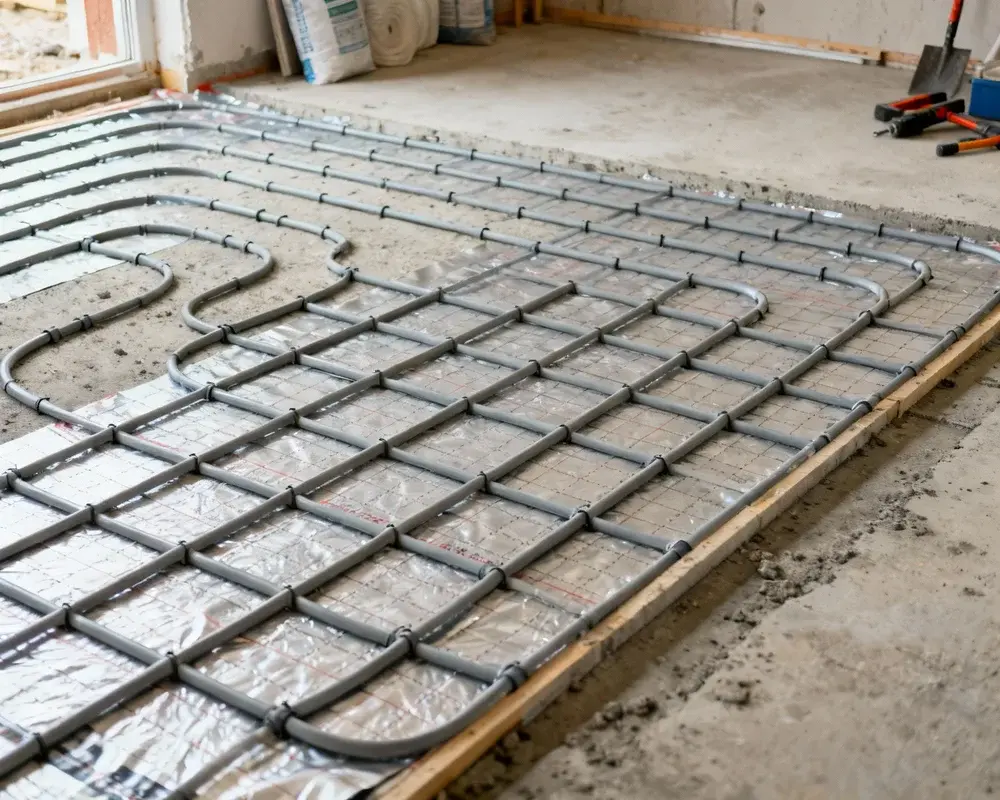 Golvvärmeinstallation i källare med isolering