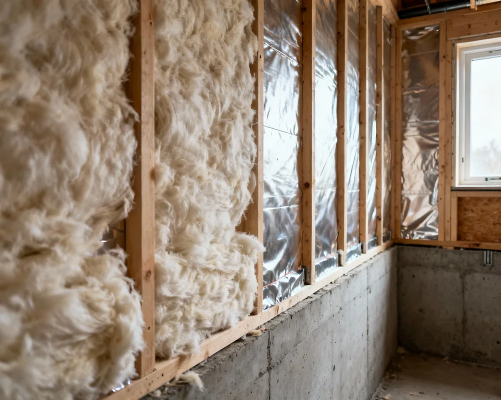 Källarisolering med mineralull i svenskt hus
