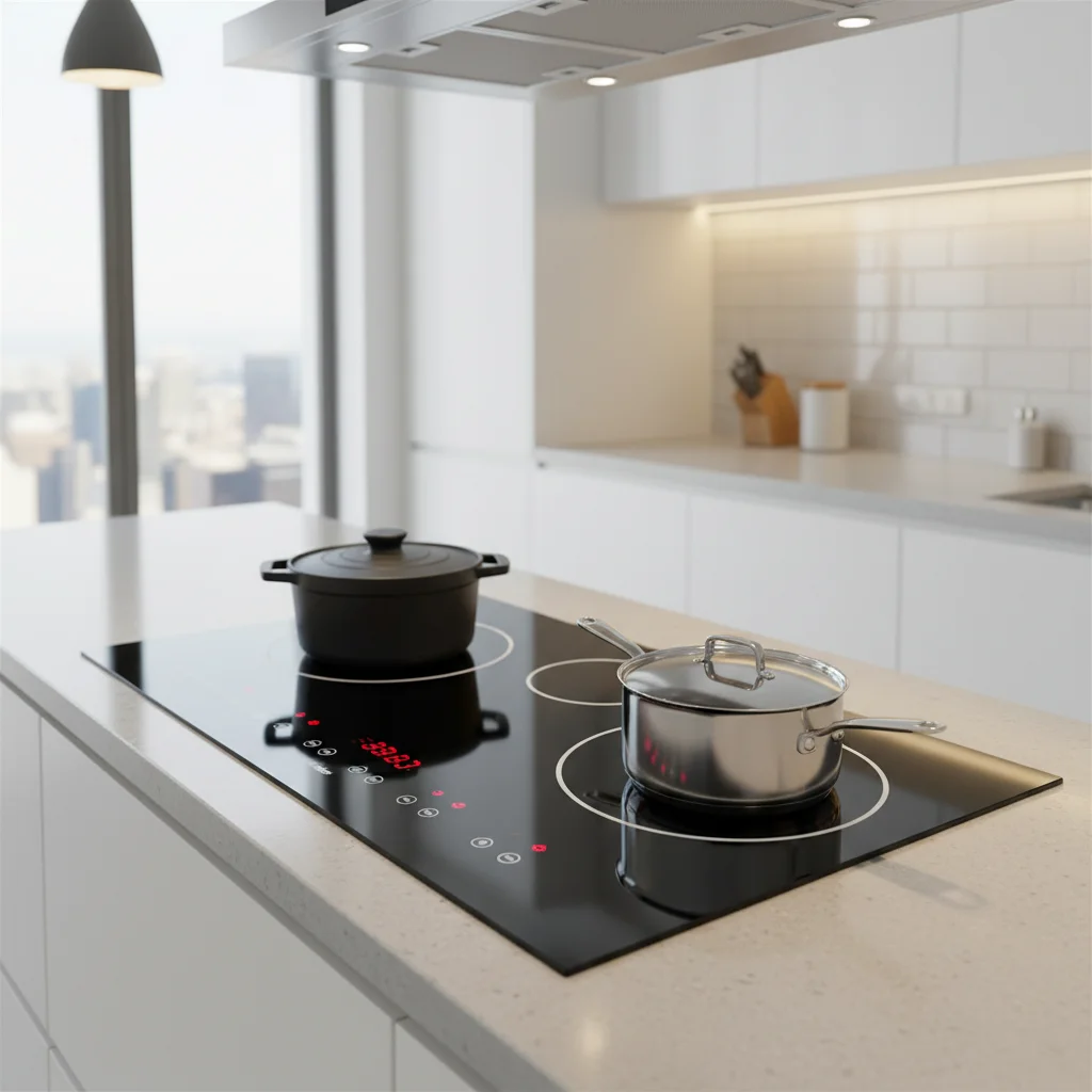 Modern keramikhäll i stilrent kök med glaskeramikyta