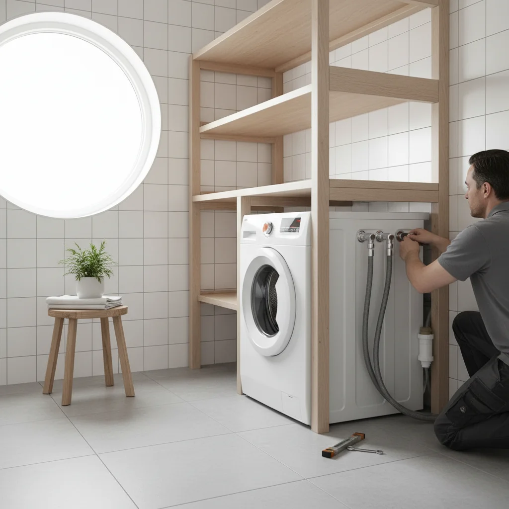 Installation av tvättmaskin med synlig vattenanslutning och avloppsslang