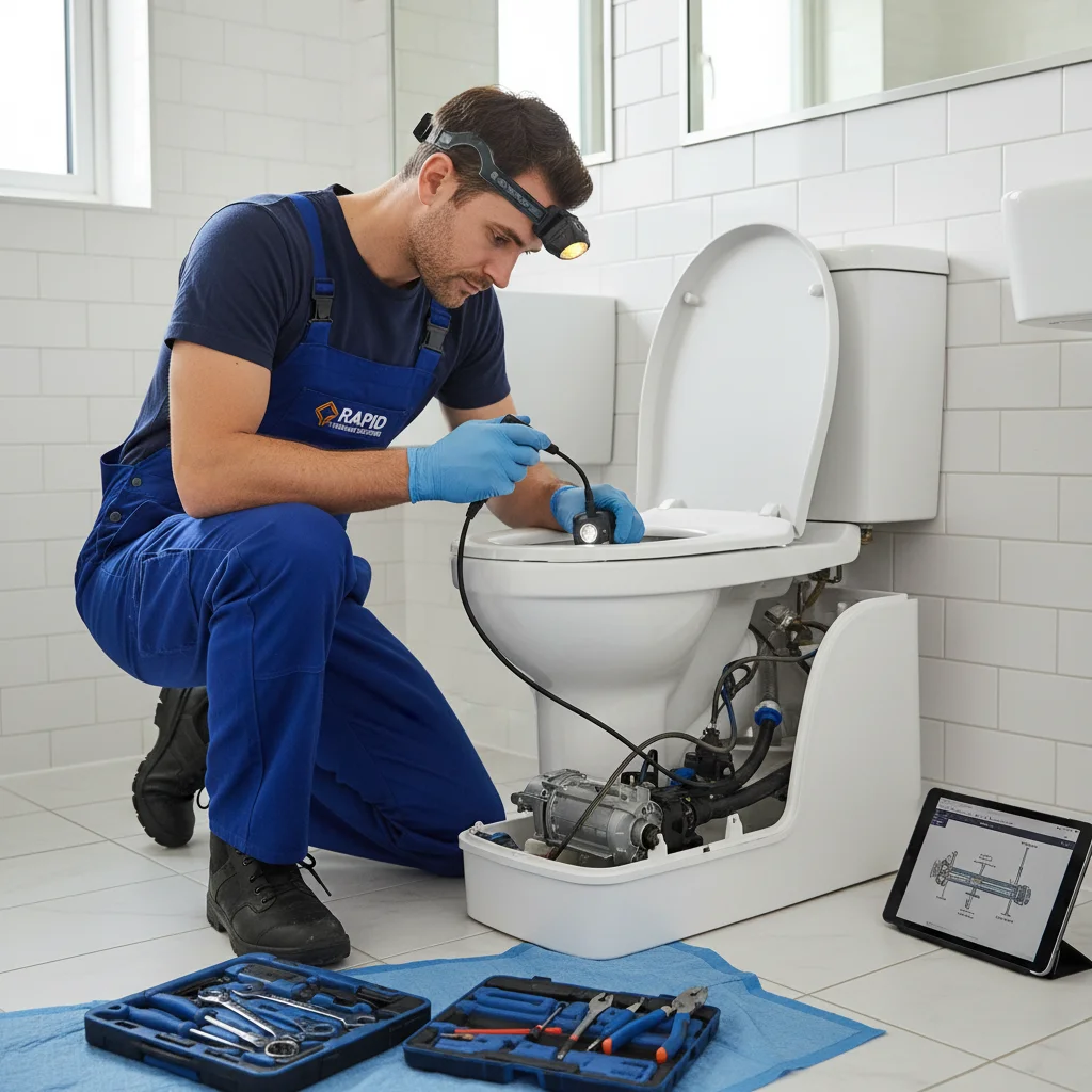 VVS-tekniker utför service på kvarntoalett