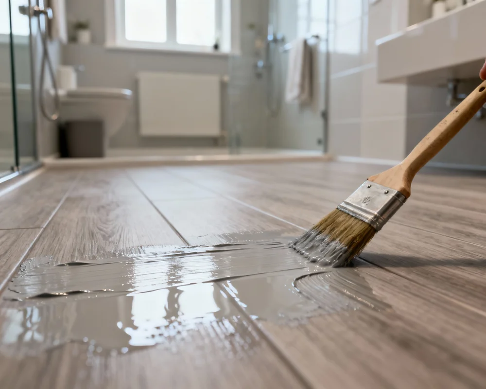 Målning av våtrumsmatta i badrum