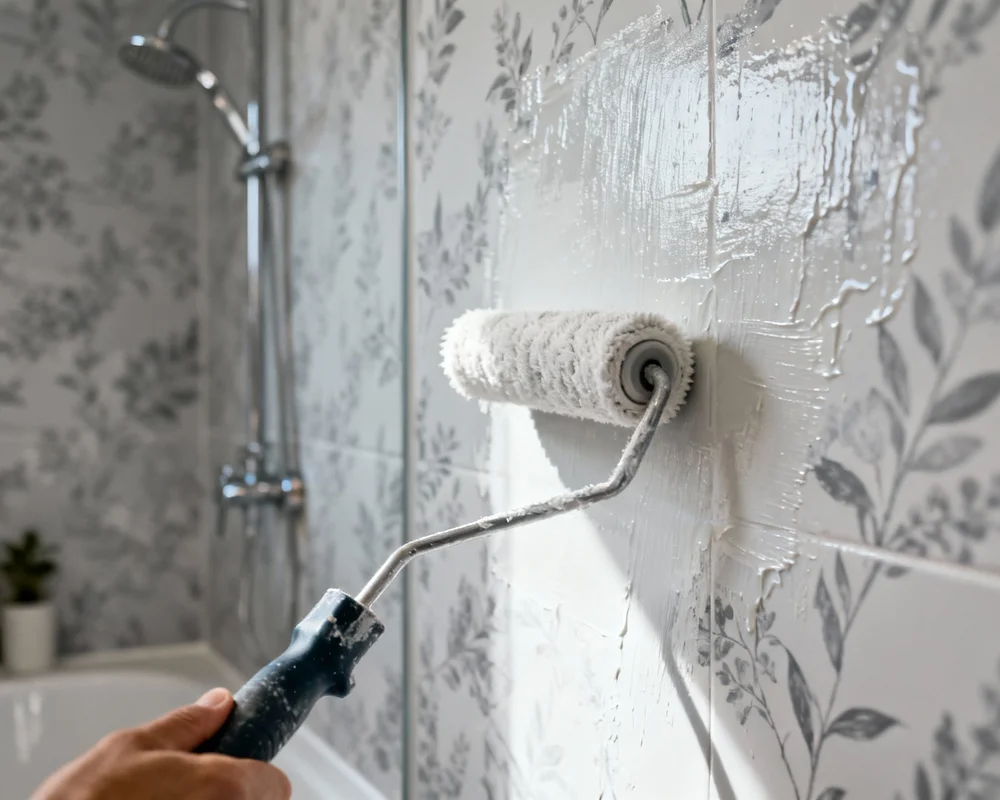 Målning av våtrumstapet i badrum