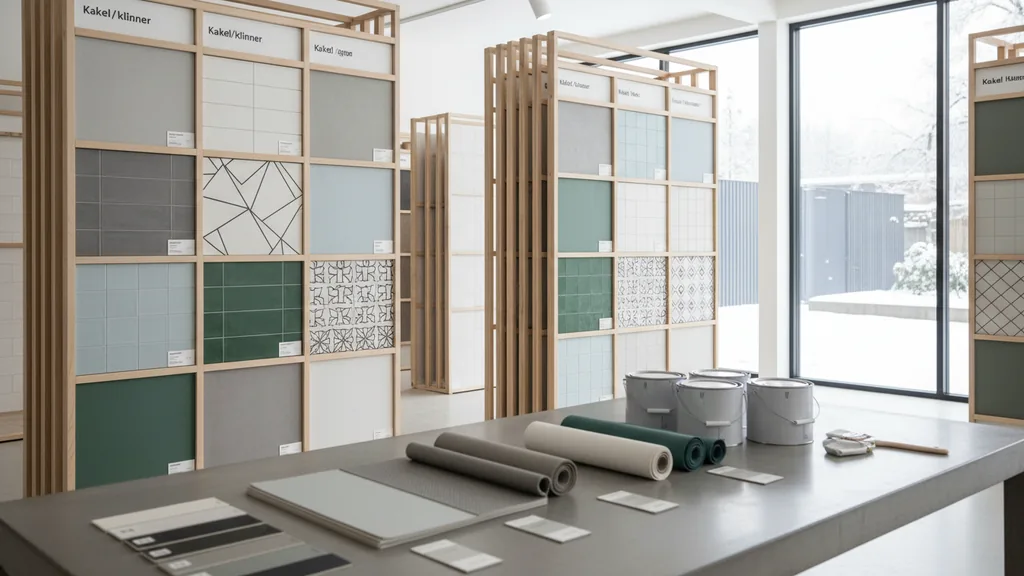 Detaljbild av en noggrant rengjord och förberedd våtrumsmatta, redo för målning.