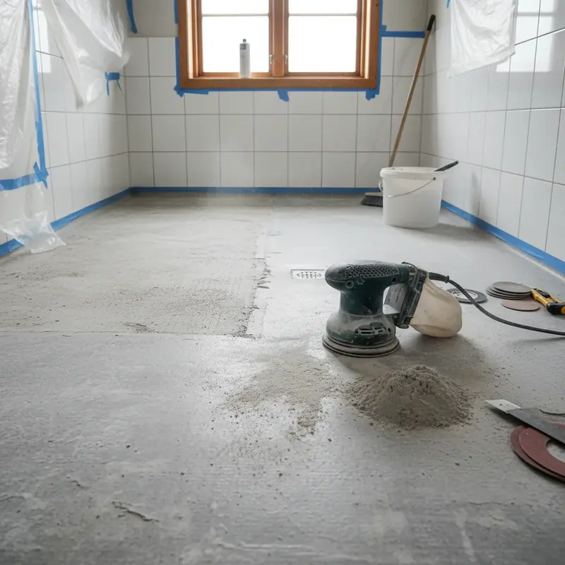 Exempel på ett badrum med målad våtrumsmatta som golv och matchande våtrumstapet på väggarna.