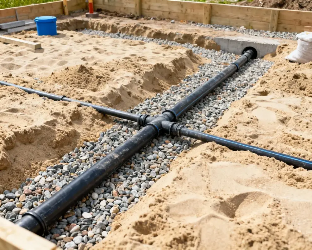 Tvärsnitt av markbädd med grus och sandlager