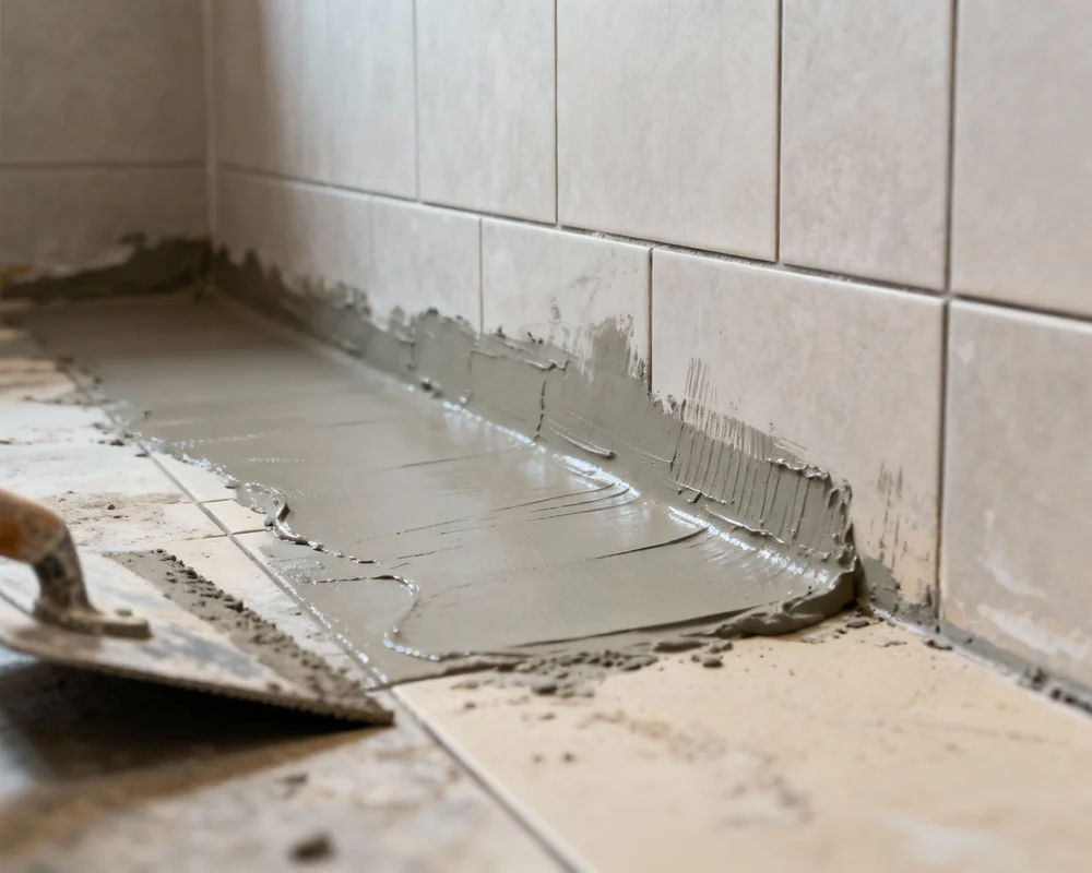 Microcement appliceras på befintligt kakel i badrum