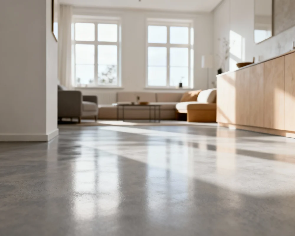 Modernt badrum med mikrocement på väggar och golv i grå finish