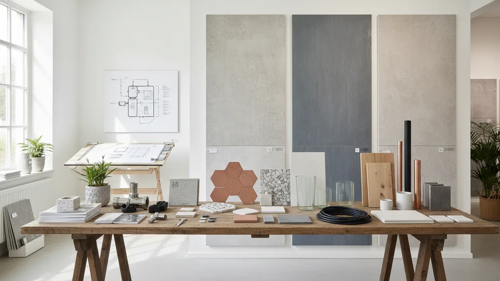 VVS-montör som installerar ett minireningsverk med grävmaskin i bakgrunden