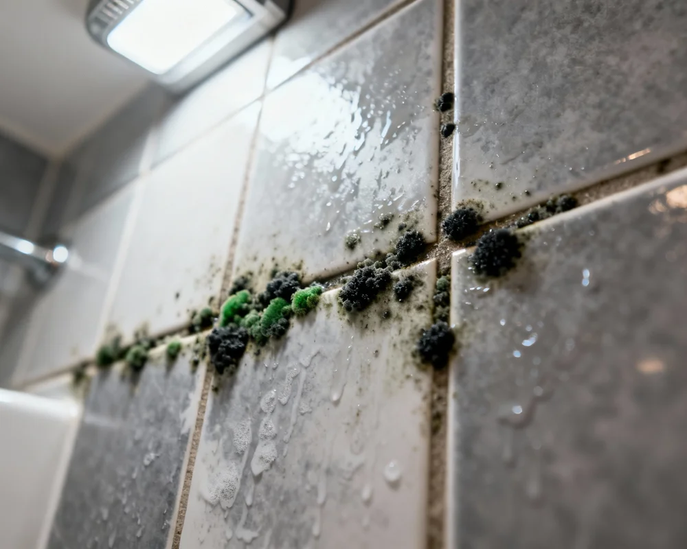 Svartmögel i fogar mellan kakel i dusch