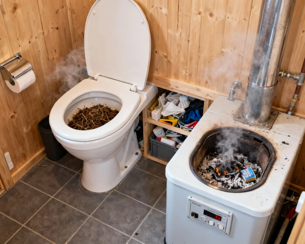 Förbränningstoalett i stuga