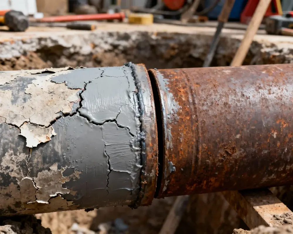 Insida av avloppsrör som genomgår relining-process